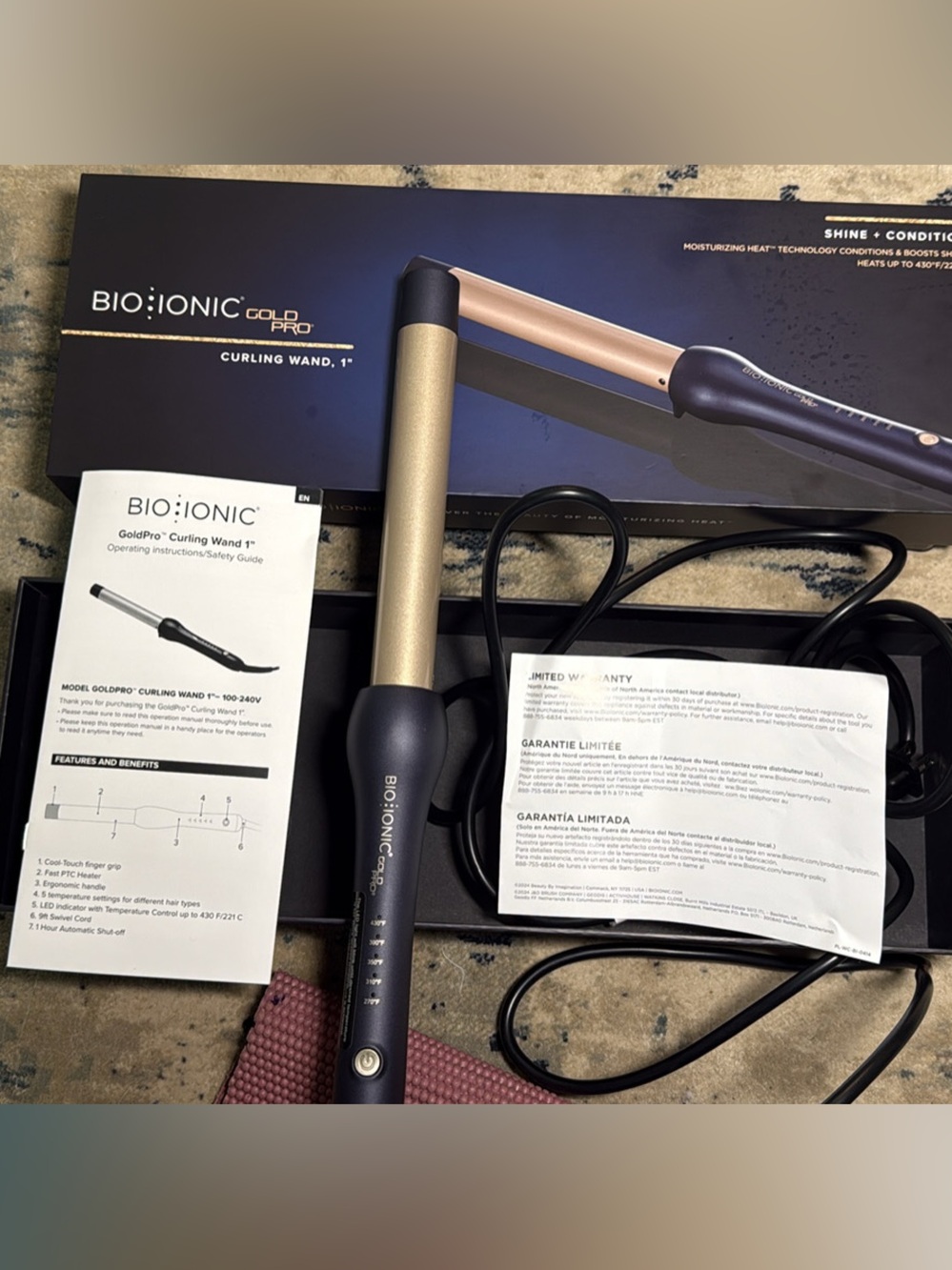 Bio Ionic GoldPro Curling Wand - Navy & Gold